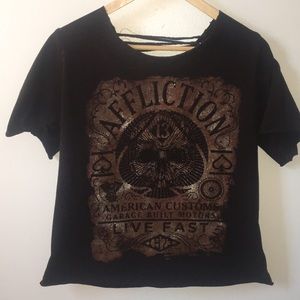 Distressed lace up back tee